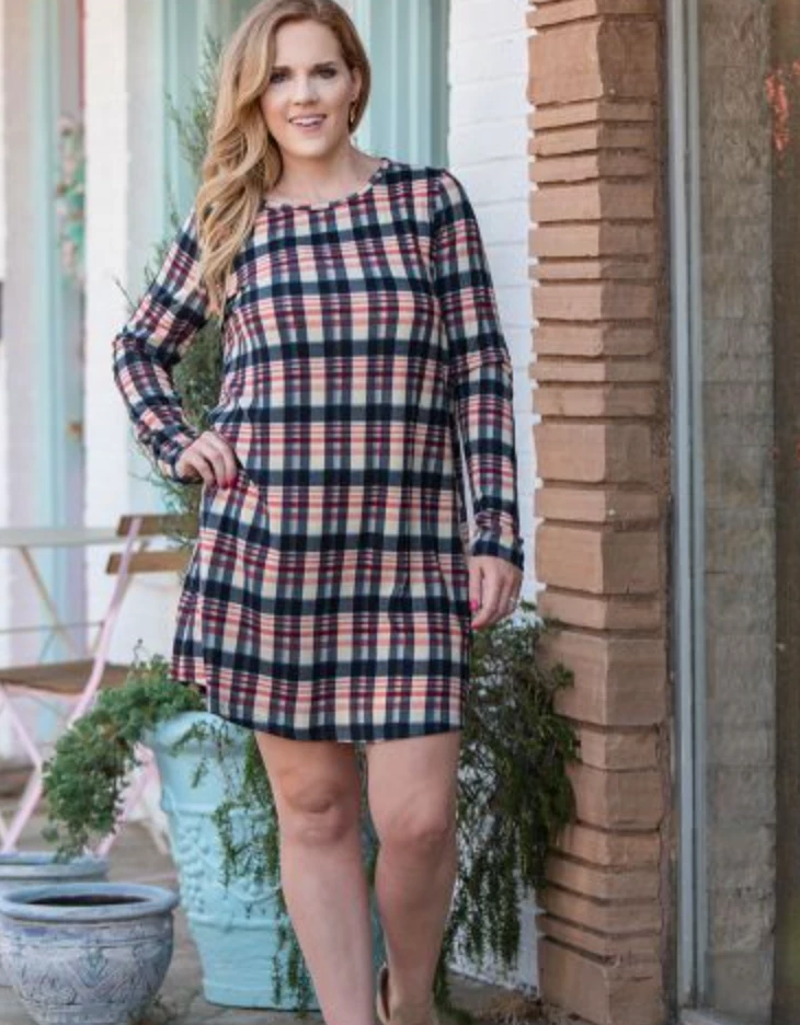 Southern Grace Plaid Dress W/Suede Elbow Patches Final Sale 1 Southern Grace Plaid Dress W/Suede Elbow Patches Final Sale