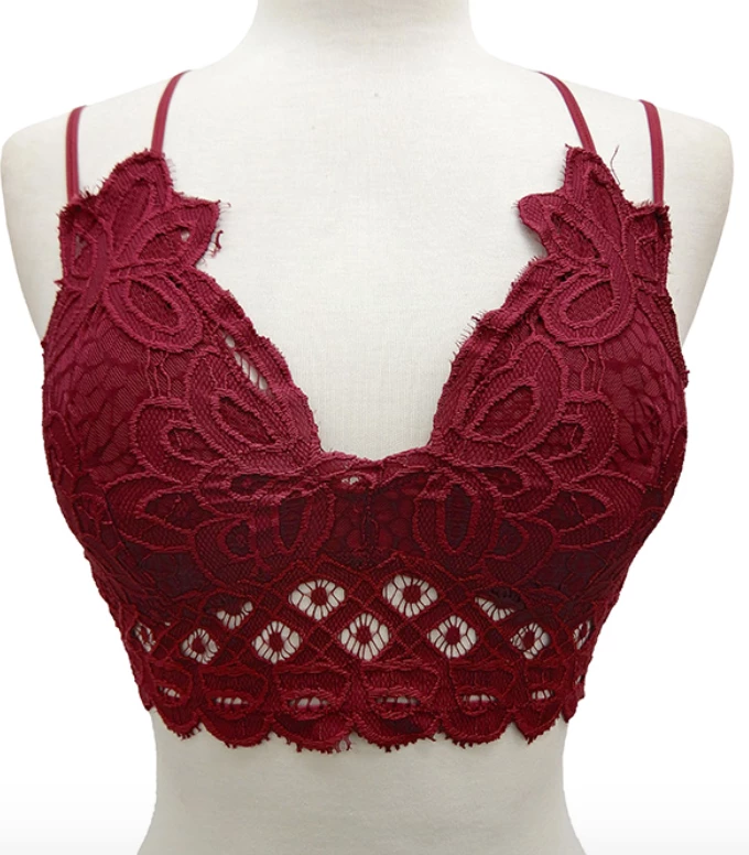 Yahada Burgundy/Red Scalloped Lace Bralette 1 Yahada Burgundy/Red Scalloped Lace Bralette