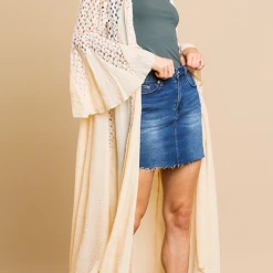UMGEE Final Sale Cream Bell Sleeve Crochet Kimono