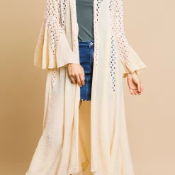 UMGEE Final Sale Cream Bell Sleeve Crochet Kimono