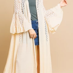UMGEE Final Sale Cream Bell Sleeve Crochet Kimono