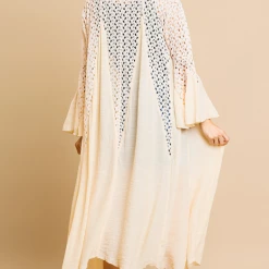 UMGEE Final Sale Cream Bell Sleeve Crochet Kimono