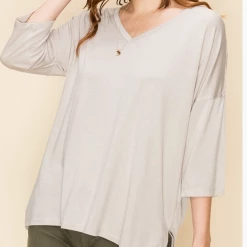 Hyfve Tops Moth Gray V Neck 3/4 Sleeve Top