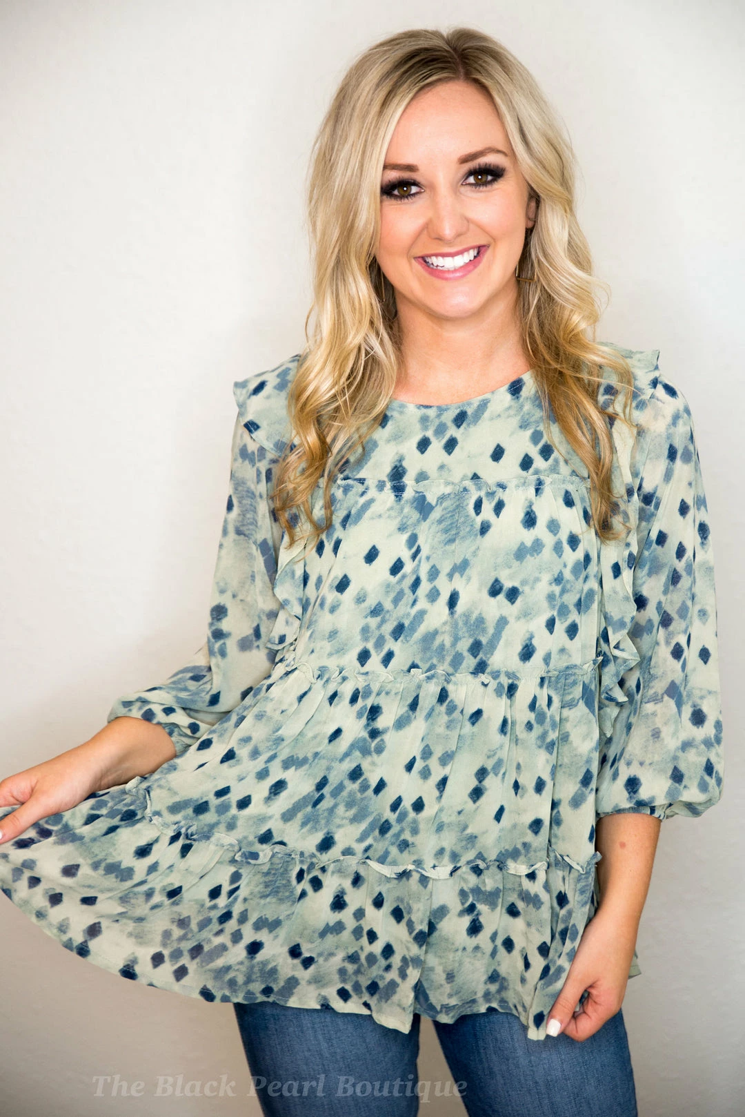 Entro Sage Printed Blouse Tops 1 Entro Sage Printed Blouse Tops