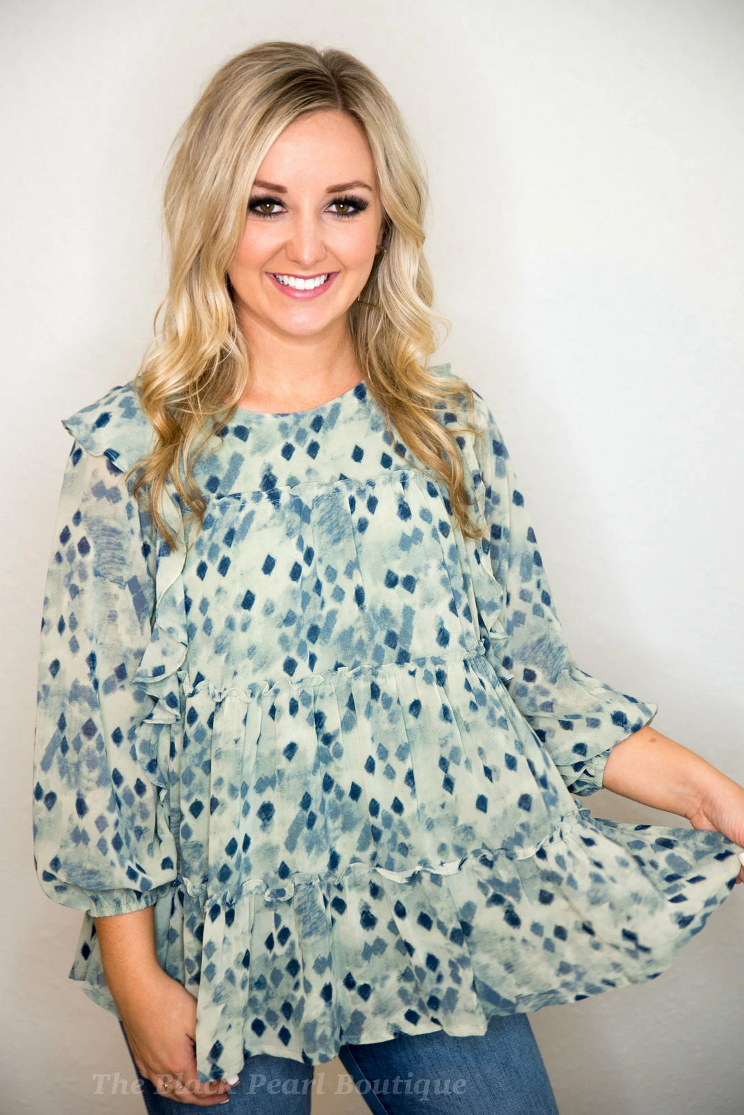 Entro Sage Printed Blouse Tops 4 Entro Sage Printed Blouse Tops