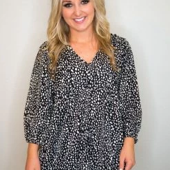 UMGEE Black Animal Print Blouse Tops
