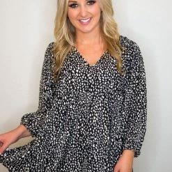 UMGEE Black Animal Print Blouse Tops