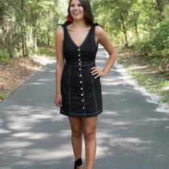 She And Sky Black Button Down Dress Game Day!