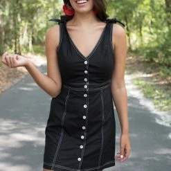 She And Sky Black Button Down Dress Game Day!