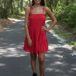 Peach Love Red Ribbon Sleeve Dress