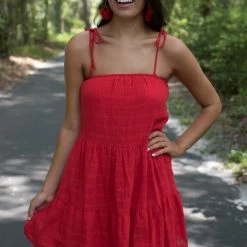 Peach Love Red Ribbon Sleeve Dress