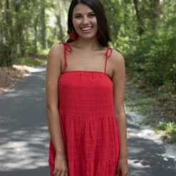 Peach Love Red Ribbon Sleeve Dress