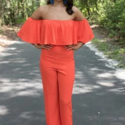 Hyfve Orange Off The Shoulder Jumpsuit Game Day!