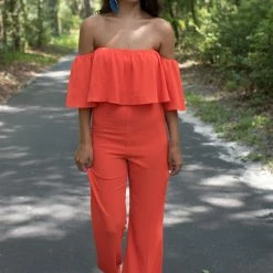 Hyfve Orange Off The Shoulder Jumpsuit Game Day!