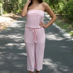 Hyfve Game Day! Red/White Striped Strapeless Jumpsuit