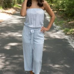 Hyfve Blue/White Striped Strapless Jumpsuit Game Day!