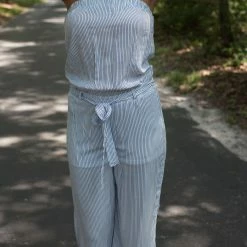 Hyfve Blue/White Striped Strapless Jumpsuit Game Day!