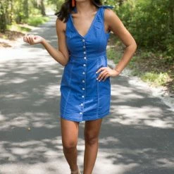 She And Sky Game Day! Royal Blue Button Down Dress