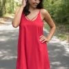 She And Sky Game Day! Red Spaghetti Strap Dress