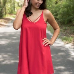 She And Sky Game Day! Red Spaghetti Strap Dress