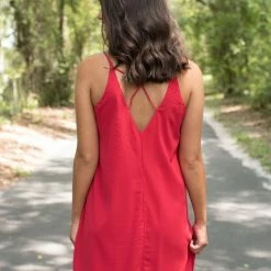 She And Sky Game Day! Red Spaghetti Strap Dress