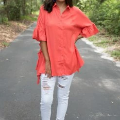Vine & Love Orange Ruffled Button Down Top Game Day! 10 Vine & Love Orange Ruffled Button Down Top Game Day!