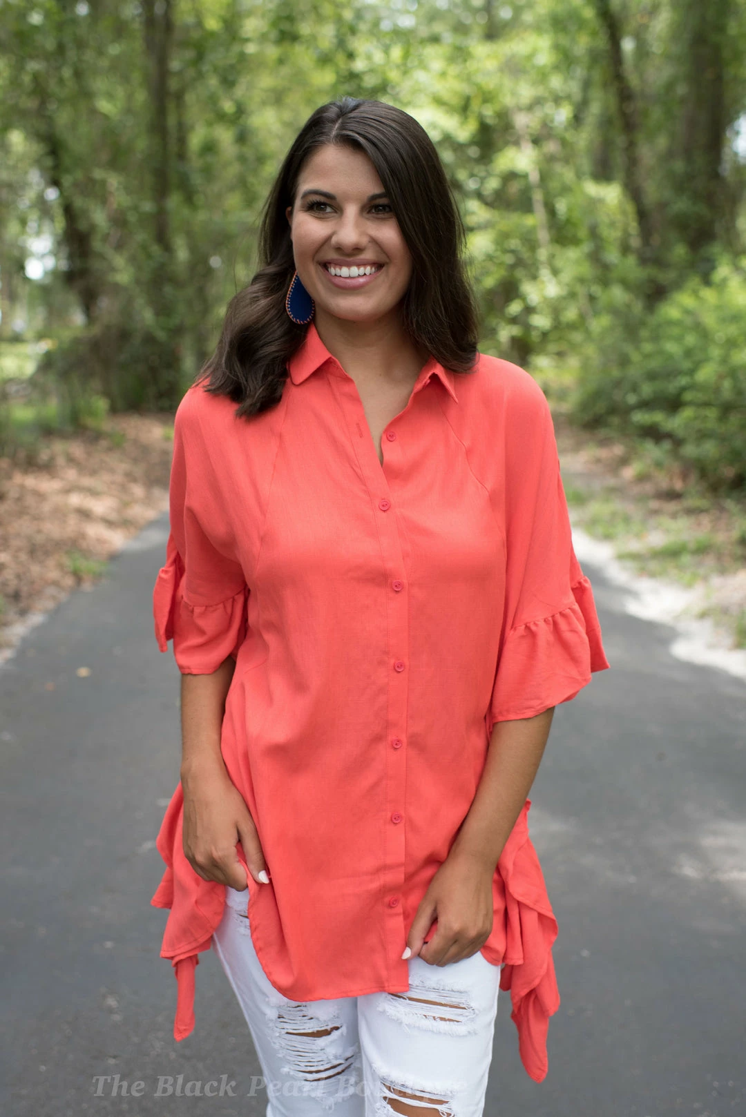Vine & Love Orange Ruffled Button Down Top Game Day! 6 Vine & Love Orange Ruffled Button Down Top Game Day!