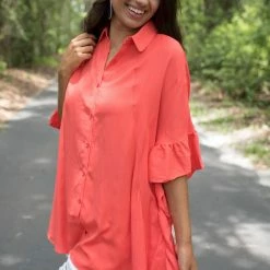 Vine & Love Orange Ruffled Button Down Top Game Day! 13 Vine & Love Orange Ruffled Button Down Top Game Day!