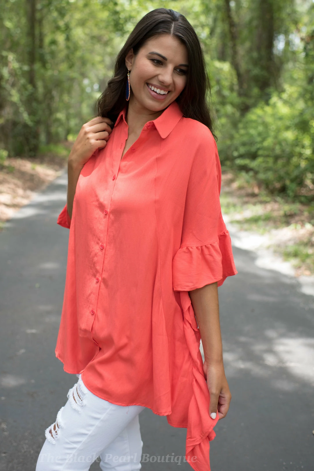 Vine & Love Orange Ruffled Button Down Top Game Day! 7 Vine & Love Orange Ruffled Button Down Top Game Day!