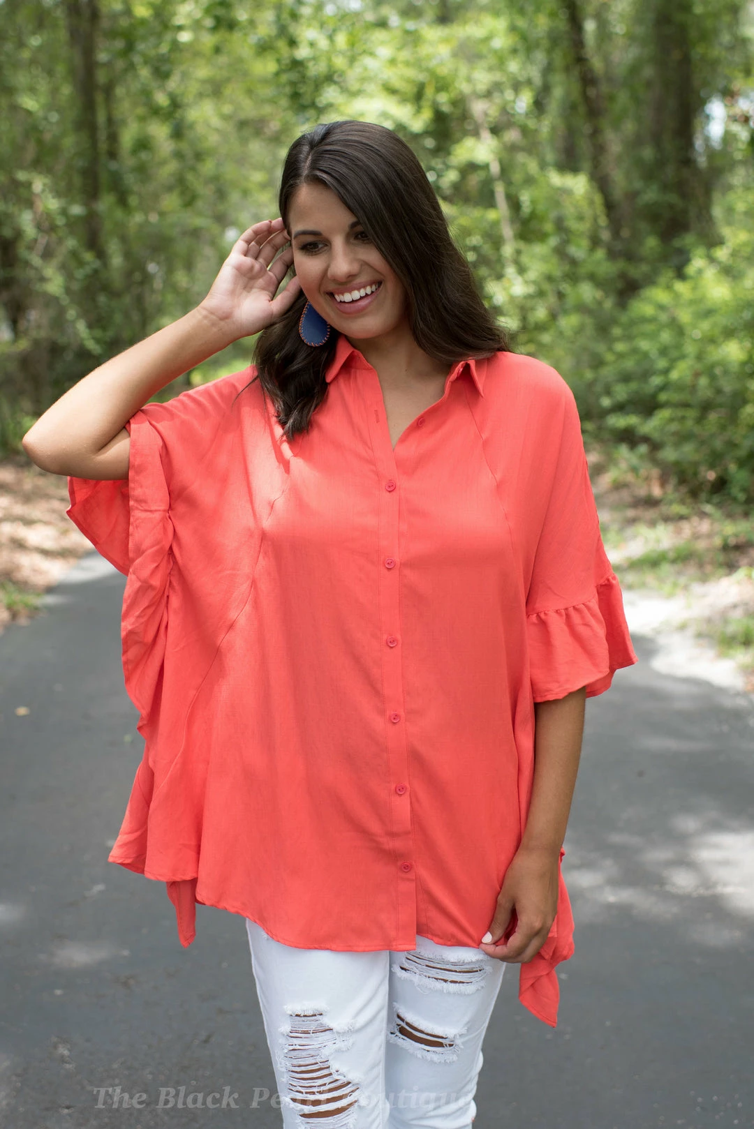 Vine & Love Orange Ruffled Button Down Top Game Day! 2 Vine & Love Orange Ruffled Button Down Top Game Day!