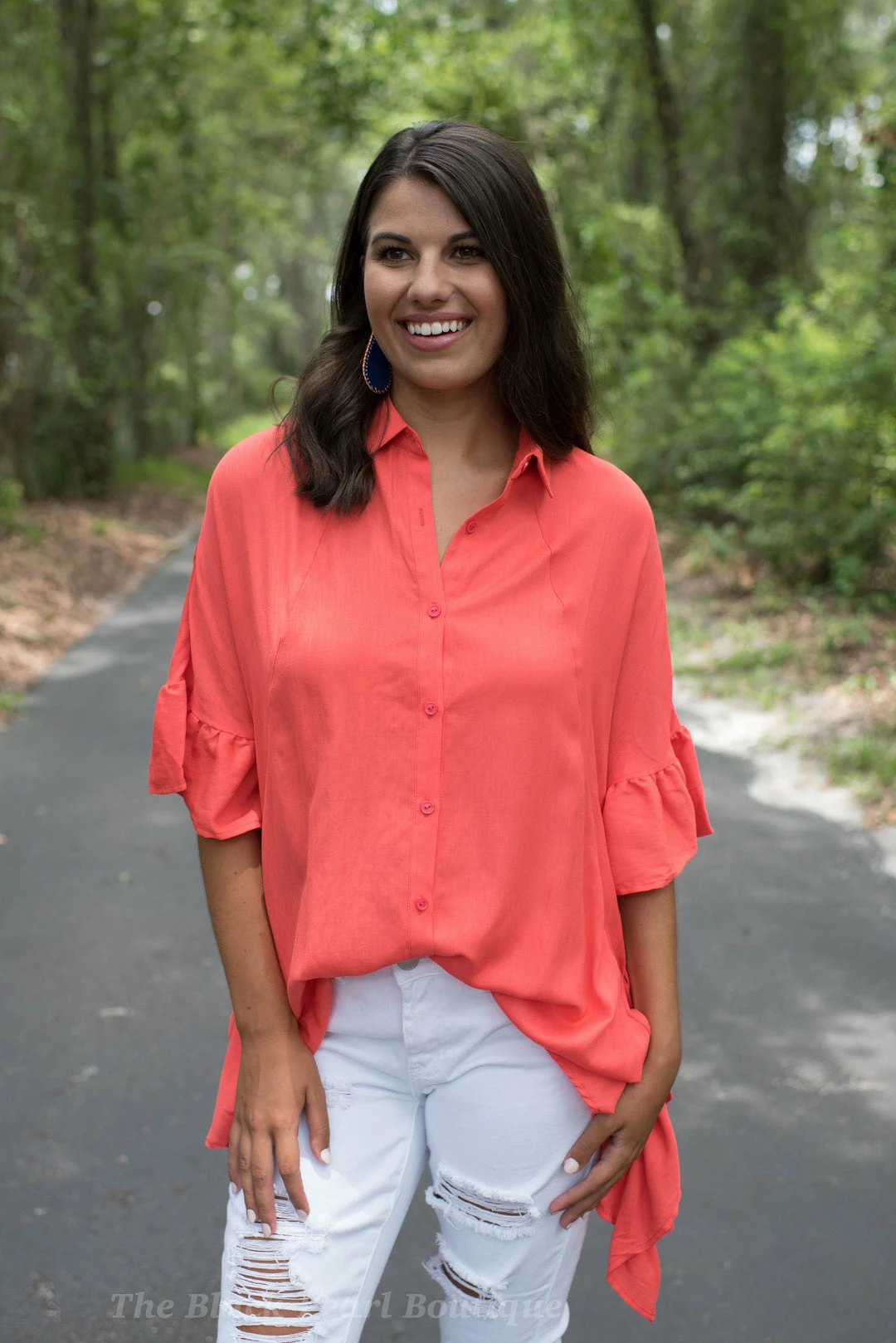 Vine & Love Orange Ruffled Button Down Top Game Day! 1 Vine & Love Orange Ruffled Button Down Top Game Day!