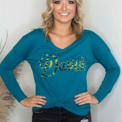The Black Pearl Boutique Tops Duval Teal V Neck Long Sleeve District
