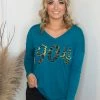 The Black Pearl Boutique 904 Teal V Neck Long Sleeve District