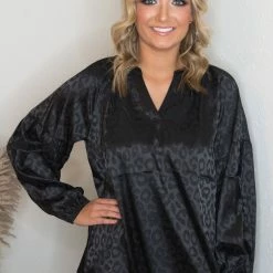 Jodifl Final Sale Black Satin Leopard Blouse