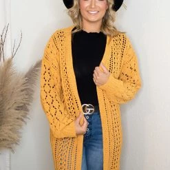 Umgee Mustard Knit Sweater Cardigan Tops