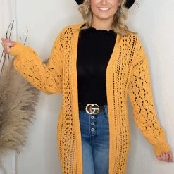 Umgee Mustard Knit Sweater Cardigan Tops