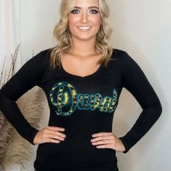 Active Basic Duval Black V Neck Long Sleeve Tops