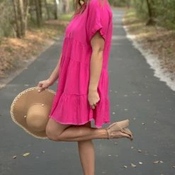 UMGEE Hot Pink V Neck Dress New Arrivals