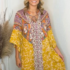 UMGEE Dresses Mixed Print Bell Sleeve Dress