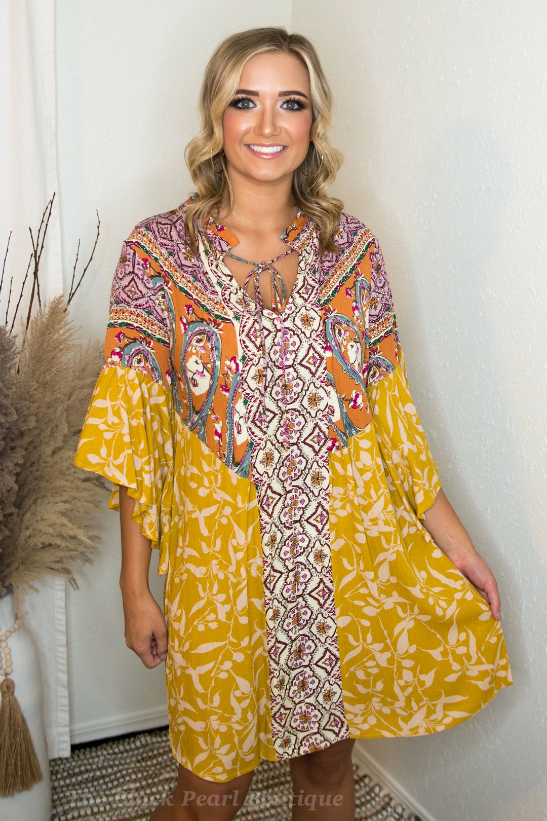 UMGEE Dresses Mixed Print Bell Sleeve Dress 1 UMGEE Dresses Mixed Print Bell Sleeve Dress