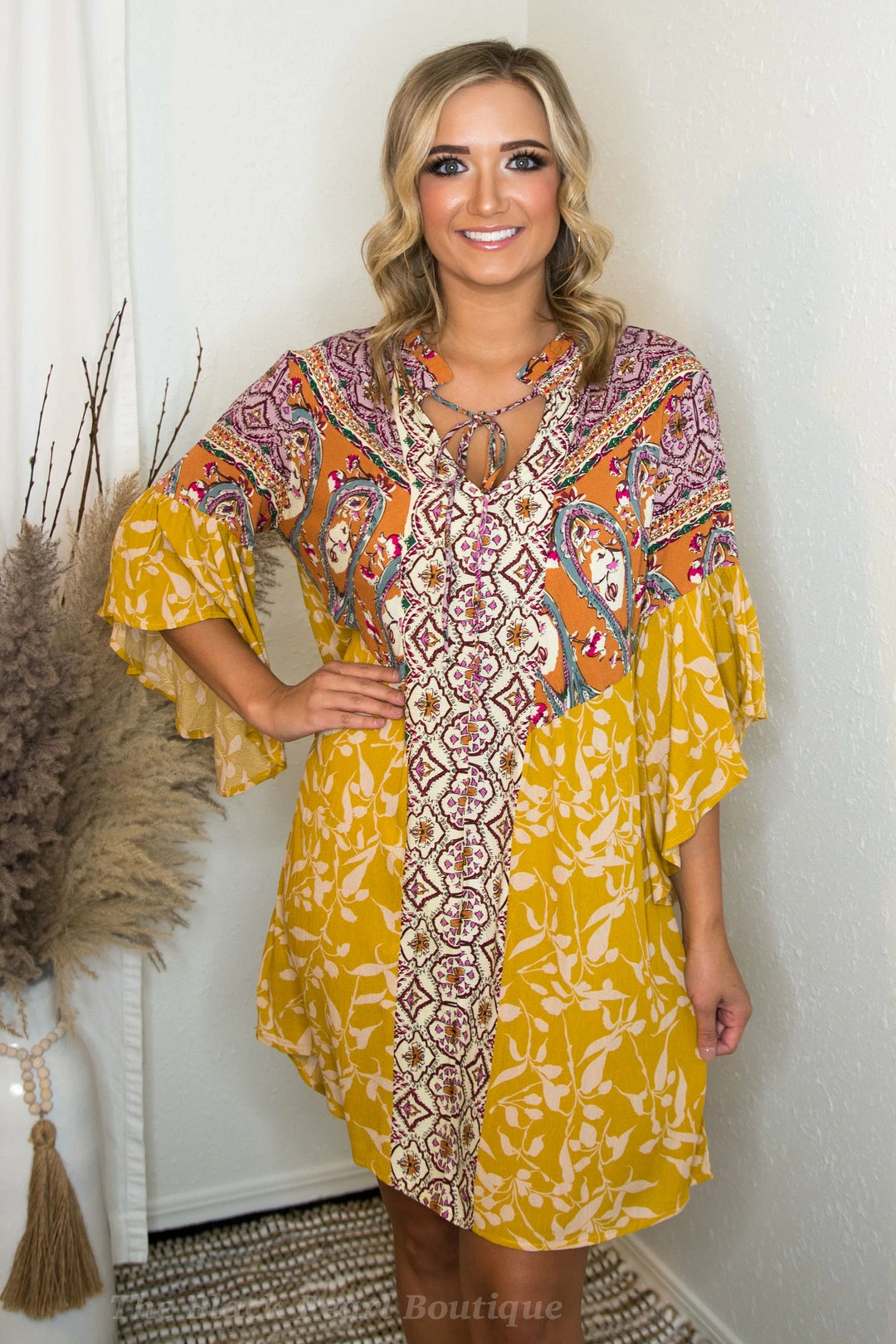 UMGEE Dresses Mixed Print Bell Sleeve Dress 2 UMGEE Dresses Mixed Print Bell Sleeve Dress