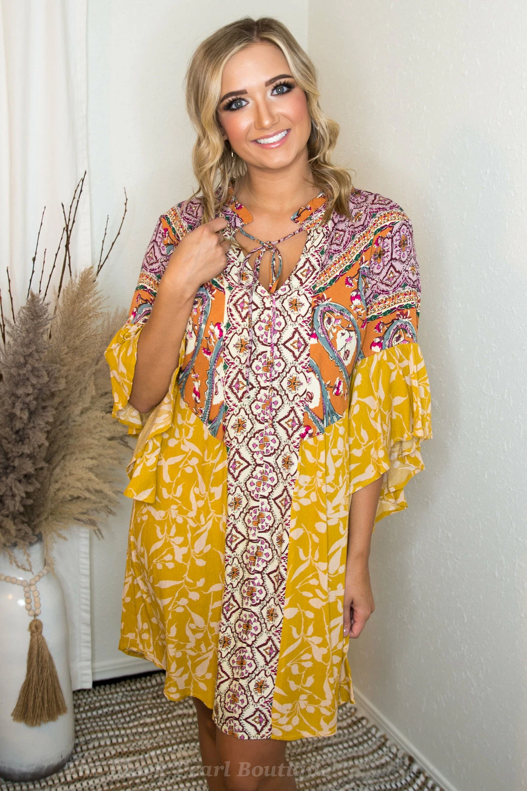 UMGEE Dresses Mixed Print Bell Sleeve Dress 3 UMGEE Dresses Mixed Print Bell Sleeve Dress