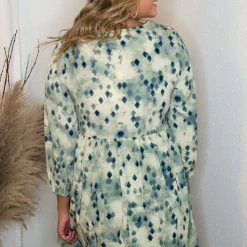 Entro Sage Printed V Neck Dress