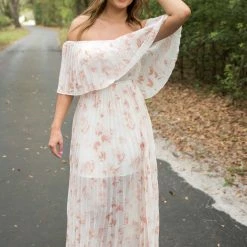 Entro Final Sale Peach Floral Off The Shoulder Maxi