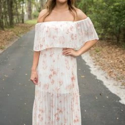 Entro Final Sale Peach Floral Off The Shoulder Maxi