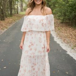 Entro Final Sale Peach Floral Off The Shoulder Maxi