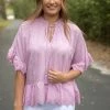 UMGEE Final Sale Lavender Linen V Neck Top