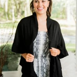 LLove Black Ruffled Poncho Cardigan Final Sale