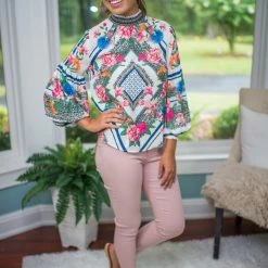 Flying Tomato Final Sale Ivory Floral Print Top