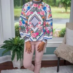 Flying Tomato Final Sale Ivory Floral Print Top